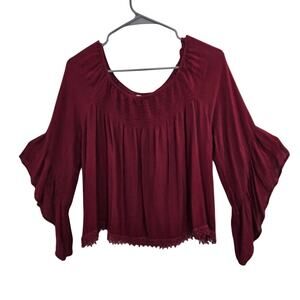Boho Red Bell Sleeves Oversized Blouse. Size Medium